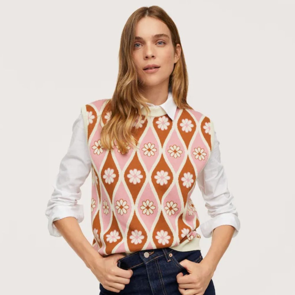 Mango Floral-print Knitted Vest